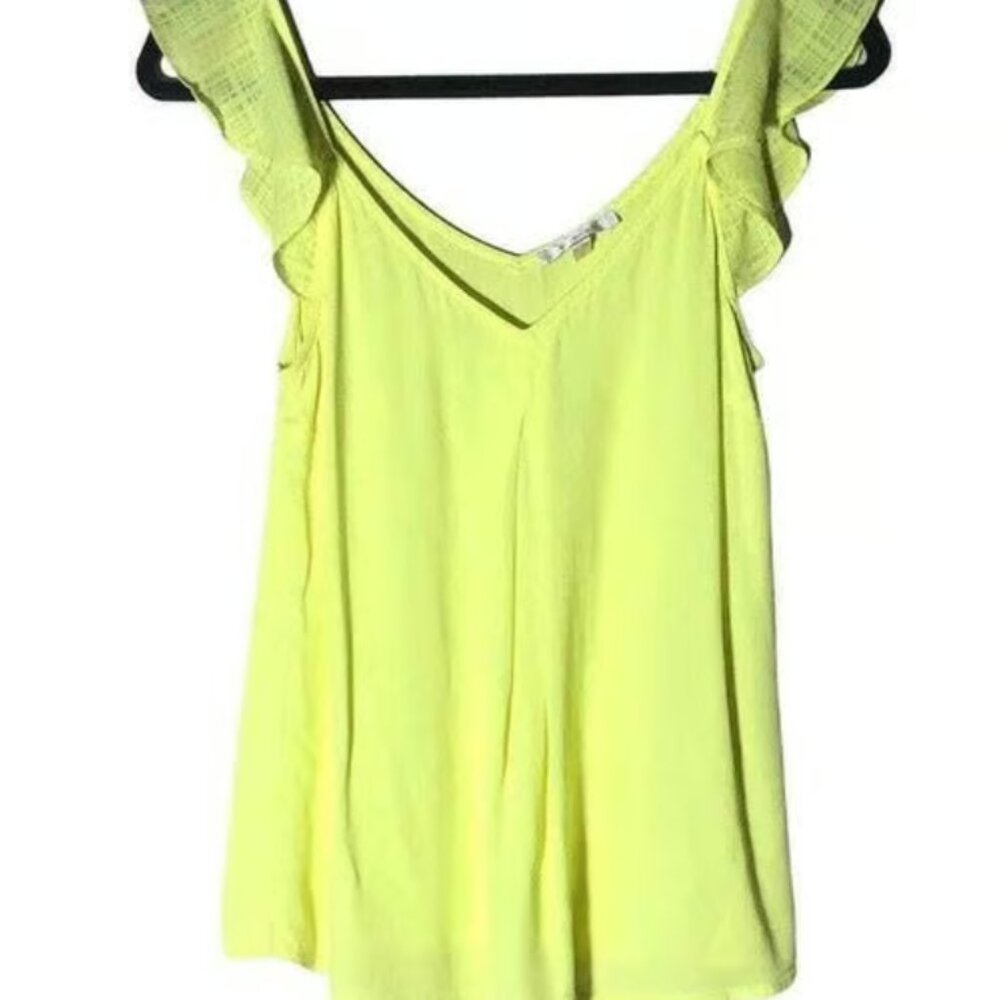 Skies are Blue Crepe V-neck Flutter Sleeve Tank Top Women's Small Flowy Blouse